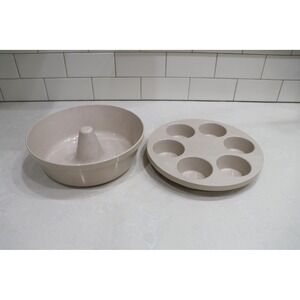 Anchor Hocking MicroWare Ring Cake Pan Muffin Egg Poacher Set Tan PM459-T1 USA